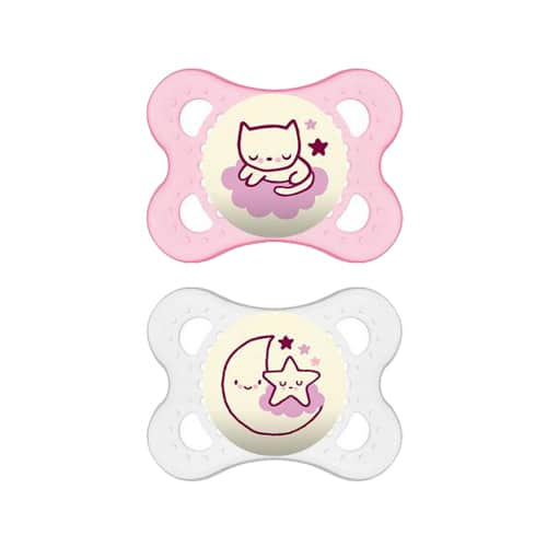 זוג מוצצים זוהרים 0-6 ורוד MAM